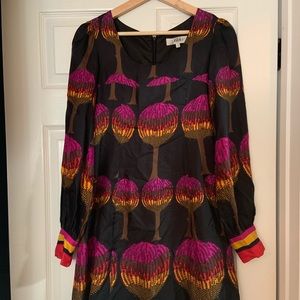 Long sleeve silk Tibi dress with rainbow print